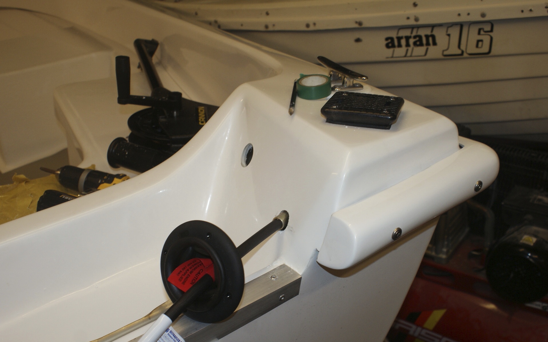 Cutting the hole for the Steering Bar on an Arran 16 Arran Boats