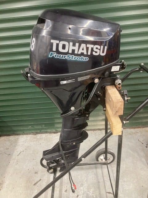 Aug 2016 Tohatsu 9.8hp long shaft electric start 4 stroke outboard on remotes with tank